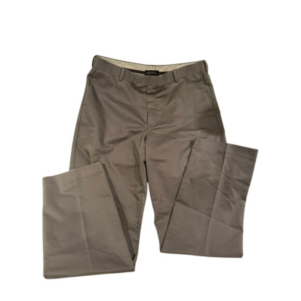 DOCKERS PREMIUM Men's Relaxed Fit Flat Front Pants Brown-Gray‎ W34 L34 Cotton